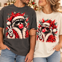 Raccoon Bubblegum Santa Comfort Colors Shirts – Retro Christmas Couple Gift