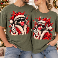 Raccoon Bubblegum Santa Comfort Colors Shirts – Retro Christmas Couple Gift