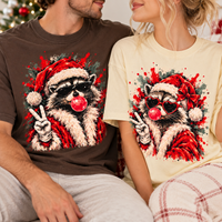 Raccoon Bubblegum Santa Comfort Colors Shirts – Retro Christmas Couple Gift