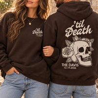Custom Til Death Sweatshirt & Hoodie, Gothic Newlywed Couple Sweater, Skeleton Bride Groom Wedding Gift