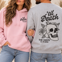 Custom Til Death Sweatshirt & Hoodie, Gothic Newlywed Couple Sweater, Skeleton Bride Groom Wedding Gift