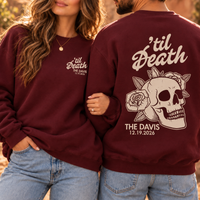 Custom Til Death Sweatshirt & Hoodie, Gothic Newlywed Couple Sweater, Skeleton Bride Groom Wedding Gift