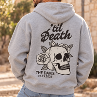 Custom Til Death Sweatshirt & Hoodie, Gothic Newlywed Couple Sweater, Skeleton Bride Groom Wedding Gift