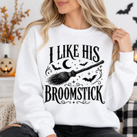 Funny Halloween Couple Sweatshirt & Hoodie - I Like Her Pumpkins, I Like His Broomstick Matching Spooky Pullover