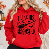 Funny Halloween Couple Sweatshirt & Hoodie - I Like Her Pumpkins, I Like His Broomstick Matching Spooky Pullover