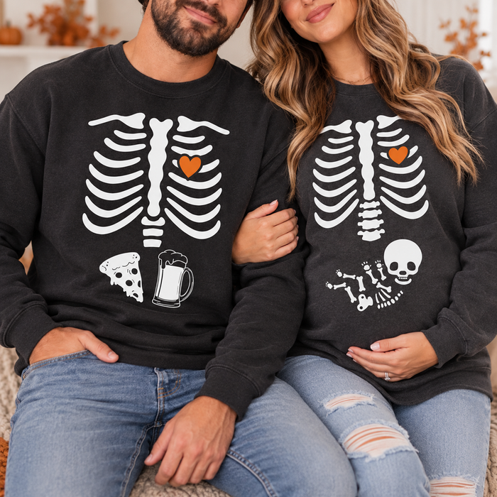 Skeleton Pregnancy Sweatshirt & Hoodie – Matching Halloween Couple Set