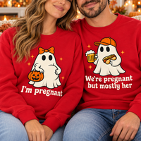 Funny Ghost Halloween Pregnancy Sweatshirt & Hoodie, Matching Couple Sweaters, Mom Dad Baby Announcement Outfit