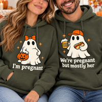 Funny Ghost Halloween Pregnancy Sweatshirt & Hoodie, Matching Couple Sweaters, Mom Dad Baby Announcement Outfit