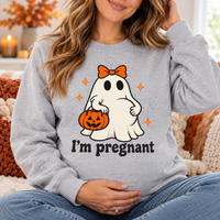 Funny Ghost Halloween Pregnancy Sweatshirt & Hoodie, Matching Couple Sweaters, Mom Dad Baby Announcement Outfit