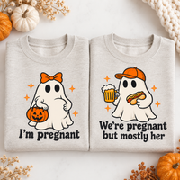 Funny Ghost Halloween Pregnancy Sweatshirt & Hoodie, Matching Couple Sweaters, Mom Dad Baby Announcement Outfit