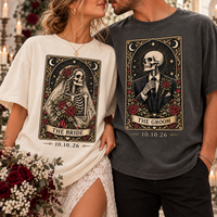 Bride & Groom Skeleton Tarot Card Shirts, Custom Date Tarot Card Wedding Tees, Gothic Wedding Couple Gift
