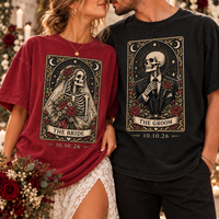 Bride & Groom Skeleton Tarot Card Shirts, Custom Date Tarot Card Wedding Tees, Gothic Wedding Couple Gift