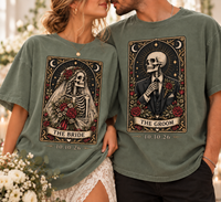 Bride & Groom Skeleton Tarot Card Shirts, Custom Date Tarot Card Wedding Tees, Gothic Wedding Couple Gift