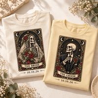 Bride & Groom Skeleton Tarot Card Shirts, Custom Date Tarot Card Wedding Tees, Gothic Wedding Couple Gift