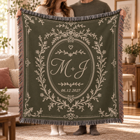 Personalized Anniversary Woven Blanket - Custom Initials & Date, Cotton Anniversary Gift for Couples
