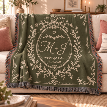 Personalized Anniversary Woven Blanket - Custom Initials & Date, Cotton Anniversary Gift for Couples