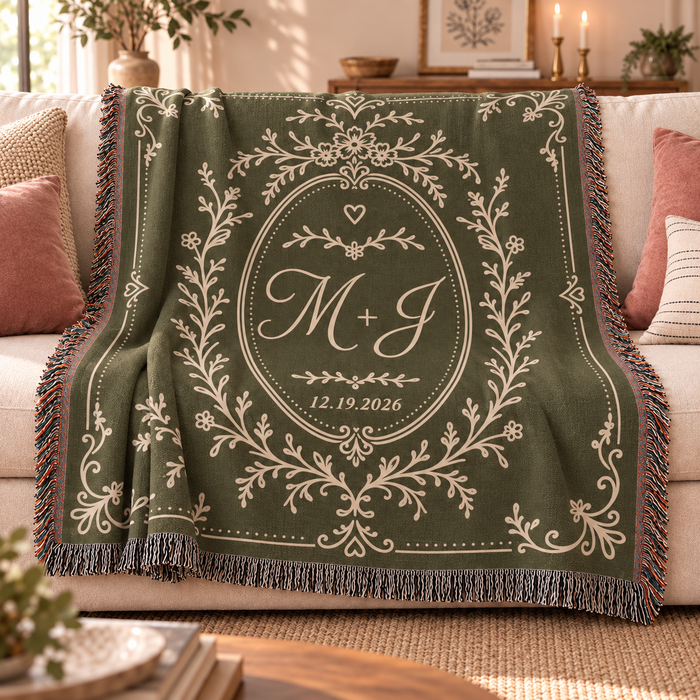 Personalized Anniversary Woven Blanket – Custom Initials & Date