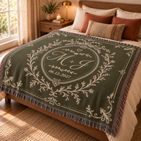 Personalized Anniversary Woven Blanket - Custom Initials & Date, Cotton Anniversary Gift for Couples
