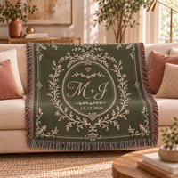 Personalized Anniversary Woven Blanket - Custom Initials & Date, Cotton Anniversary Gift for Couples