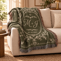 Personalized Anniversary Woven Blanket - Custom Initials & Date, Cotton Anniversary Gift for Couples