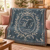 Personalized Anniversary Woven Blanket - Custom Initials & Date, Cotton Anniversary Gift for Couples