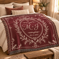 Personalized Anniversary Woven Blanket - Custom Initials & Date, Cotton Anniversary Gift for Couples