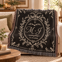 Personalized Anniversary Woven Blanket - Custom Initials & Date, Cotton Anniversary Gift for Couples