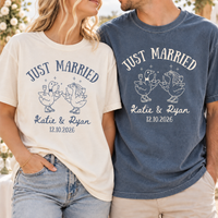 Just Married Silly Goose Shirts, Custom Newlywed Couple Tees, Personalized Names & Wedding Date Gift