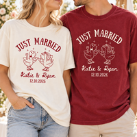 Just Married Silly Goose Shirts, Custom Newlywed Couple Tees, Personalized Names & Wedding Date Gift