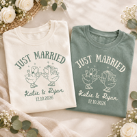 Just Married Silly Goose Shirts, Custom Newlywed Couple Tees, Personalized Names & Wedding Date Gift