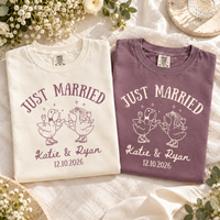 Just Married Silly Goose Shirts, Custom Newlywed Couple Tees, Personalized Names & Wedding Date Gift