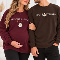 Brewing a Little Boo & Boo's Bodyguard Matching Couple Sweatshirt & Hoodie, Halloween Pregnancy Announcement Shirts