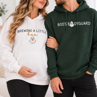 Brewing a Little Boo & Boo's Bodyguard Matching Couple Sweatshirt & Hoodie, Halloween Pregnancy Announcement Shirts