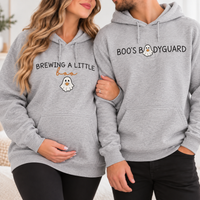 Brewing a Little Boo & Boo's Bodyguard Matching Couple Sweatshirt & Hoodie, Halloween Pregnancy Announcement Shirts
