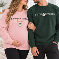 Brewing a Little Boo & Boo's Bodyguard Matching Couple Sweatshirt & Hoodie, Halloween Pregnancy Announcement Shirts