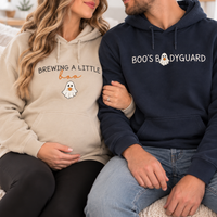 Brewing a Little Boo & Boo's Bodyguard Matching Couple Sweatshirt & Hoodie, Halloween Pregnancy Announcement Shirts