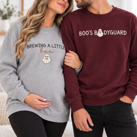 Brewing a Little Boo & Boo's Bodyguard Matching Couple Sweatshirt & Hoodie, Halloween Pregnancy Announcement Shirts