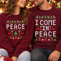 Matching Christmas Couple Sweatshirts, Come in Peace Ugly Christmas Sweaters, Funny Holiday Gift for Couples