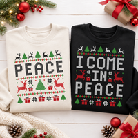 Matching Christmas Couple Sweatshirts, Come in Peace Ugly Christmas Sweaters, Funny Holiday Gift for Couples