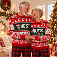 Chest Nuts Christmas Couple Ugly Sweater - Funny Matching His & Hers Holiday Sweatshirt