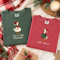 Jolly and Pregnant & Just Jolly Christmas Goose Couple Tees