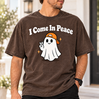 I Come In Peace & Peace Ghost Comfort Colors Tees, Matching Halloween Couple Shirts