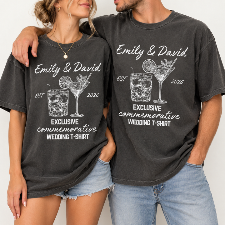 Personalized Cocktail Wedding Shirt, Custom Couple Names & Year Comfort Colors Tee, Wedding Toss & Newlywed Keepsake Gift
