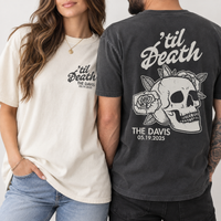 Personalized ’Til Death Skeleton Bride Wedding Shirt, Gothic Married Couple Shirt, Wedding Date Newlywed Tee