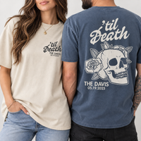 Personalized ’Til Death Skeleton Bride Wedding Shirt, Gothic Married Couple Shirt, Wedding Date Newlywed Tee