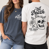 Personalized ’Til Death Skeleton Bride Wedding Shirt, Gothic Married Couple Shirt, Wedding Date Newlywed Tee