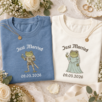 Personalized Just Married Frog Shirts, Matching Bride & Groom Tees, Newlywed Wedding Couple Gift