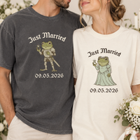 Personalized Just Married Frog Shirts, Matching Bride & Groom Tees, Newlywed Wedding Couple Gift