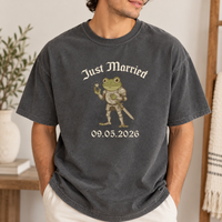 Personalized Just Married Frog Shirts, Matching Bride & Groom Tees, Newlywed Wedding Couple Gift