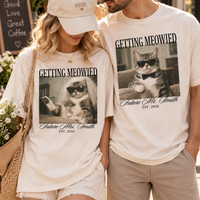 Matching Getting Meowied Future Mr & Mrs Shirts, Funny Cat Engagement Couple Tees, Bride and Groom Gift